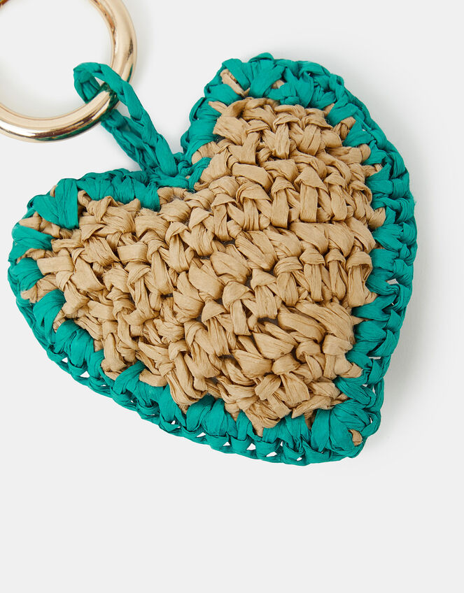 Woven Raffia Heart Bag Charm, , large