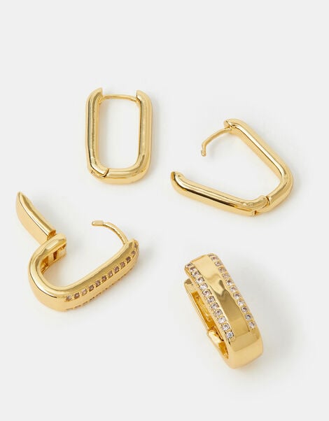 2-Pack 14ct Gold-Plated Rectangle Hoop Earrings, , large