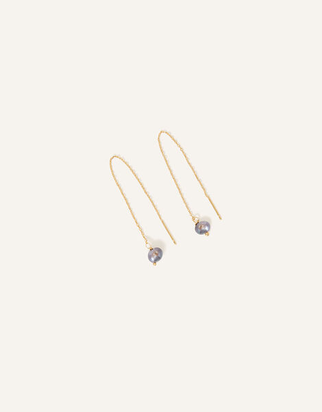 14ct Gold-Plated Threader Pearl Earrings, , large