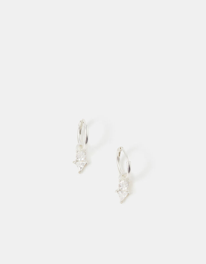 Sterling Silver Diamanté Hoop Earrings, , large