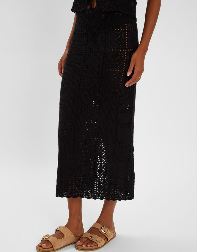 Crochet Maxi Beach Skirt, Black (BLACK), large