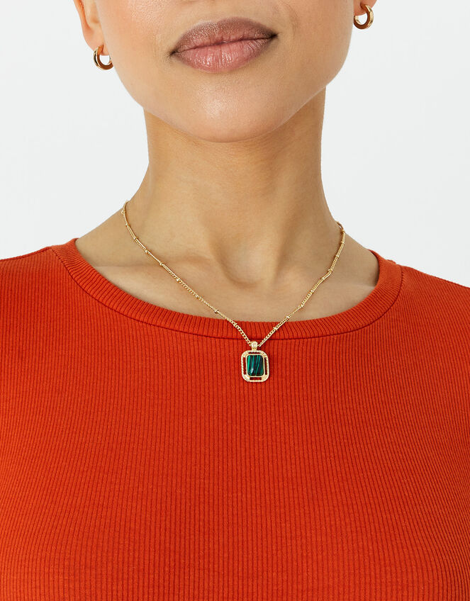 Rectangle Stone Pendant Necklace, , large