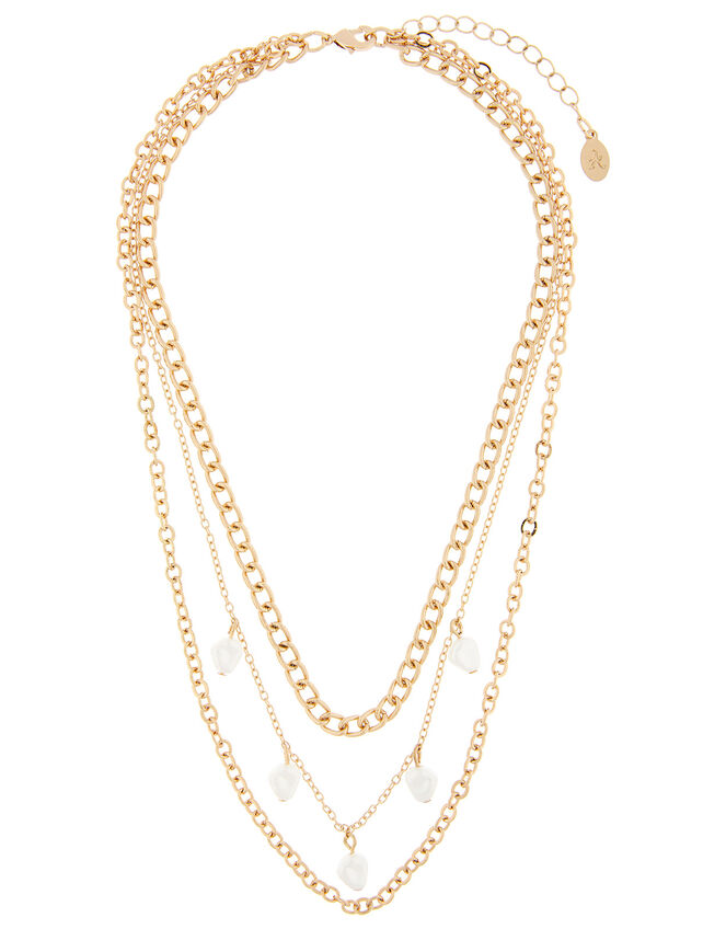 Multi-Row Curb Chain Pearl Necklace, , large