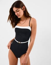UPF50+ Mono Belted Shaping Swimsuit, Black (BLACK WHITE), large
