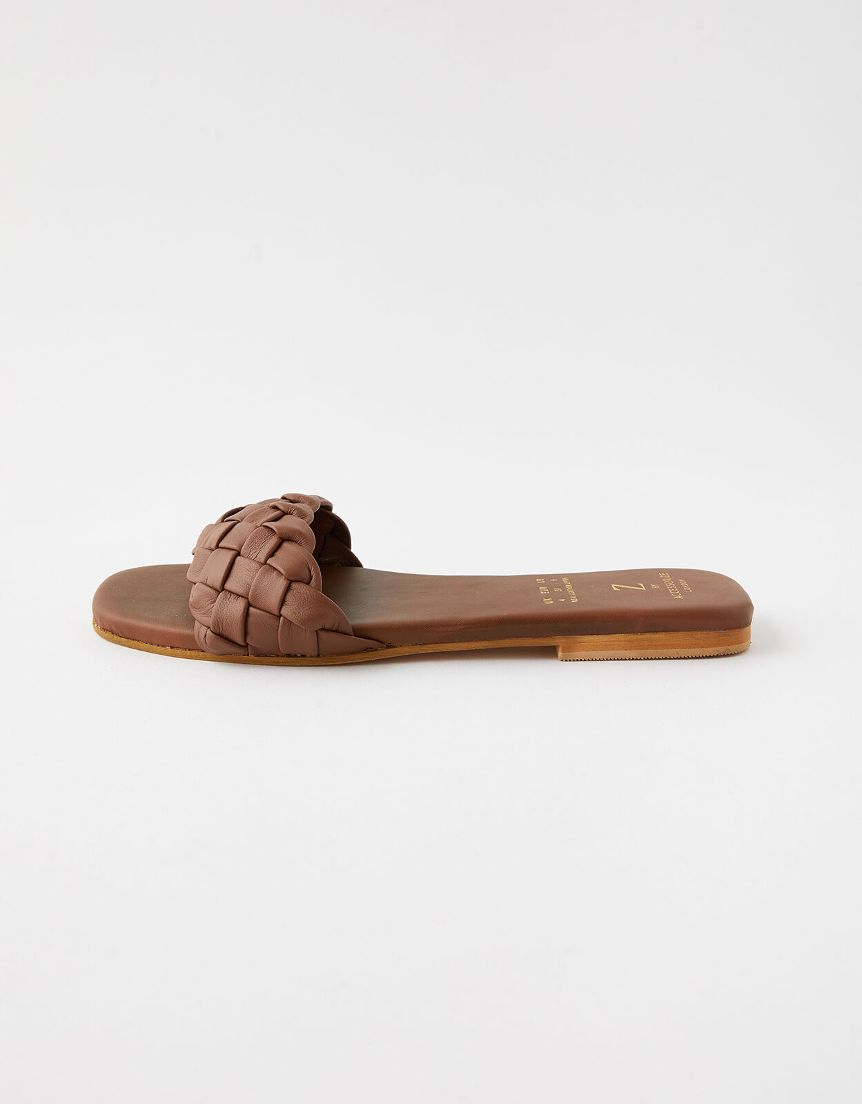 Plaited Strap Leather Sliders Tan Sandals Flip Flops