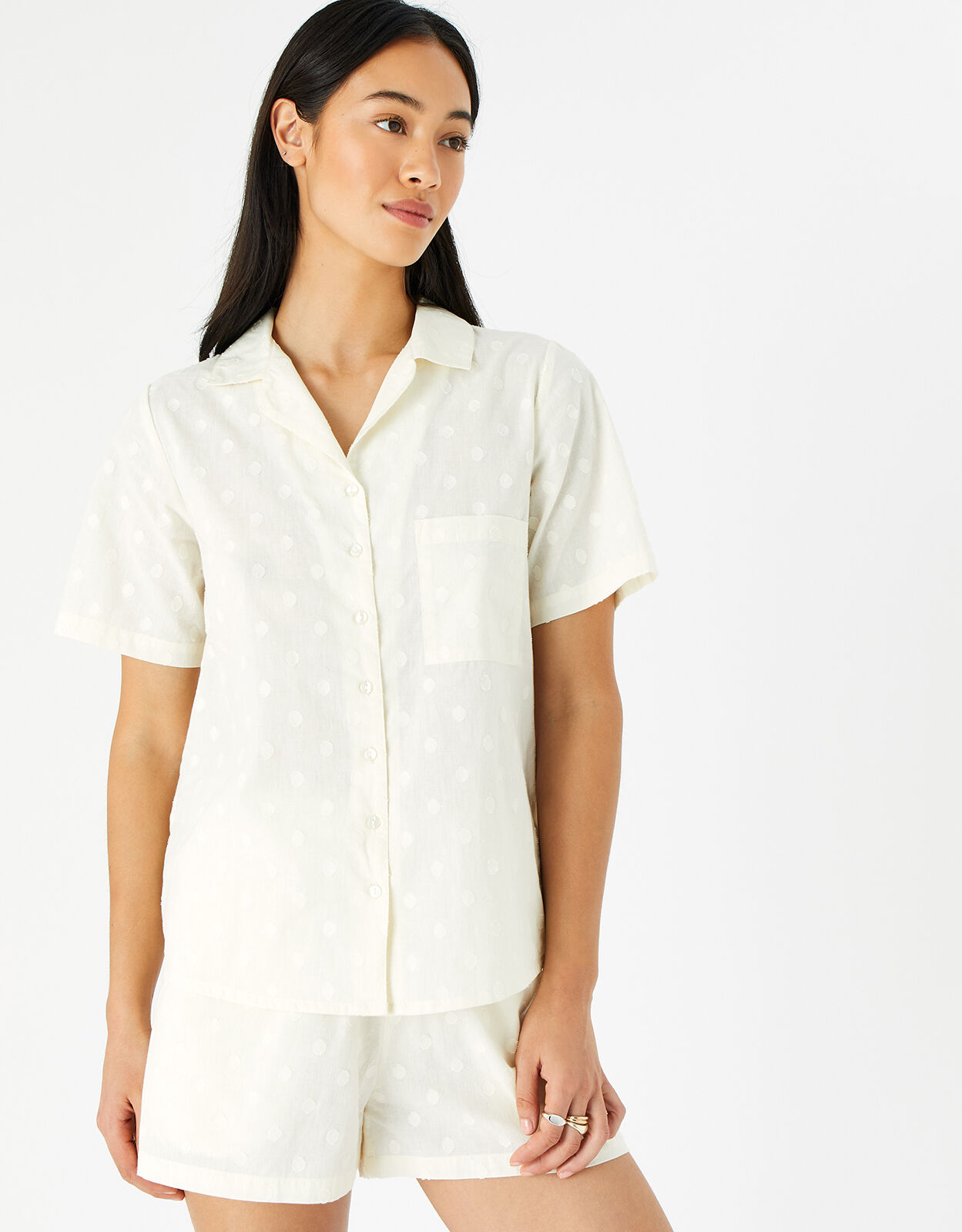 Dobby Button Down Pyjama Set Ivory