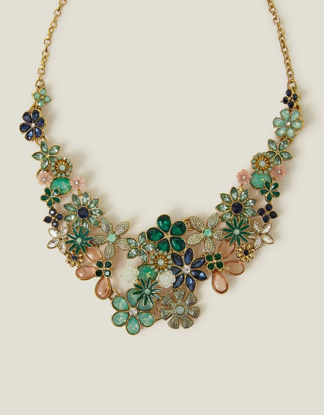 Gem Flower Statement Necklace, , large