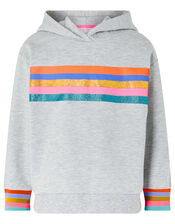 Glittery Rainbow Striped Hoodie, Grey (GREY), large