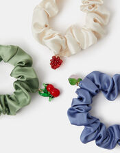 3-Pack Glass Fruit Charm Hair Scrunchies, , large