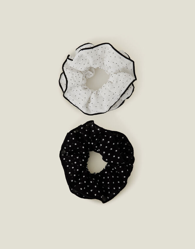 2-Pack Polka Dot Frill Hair Scrunchies, , large