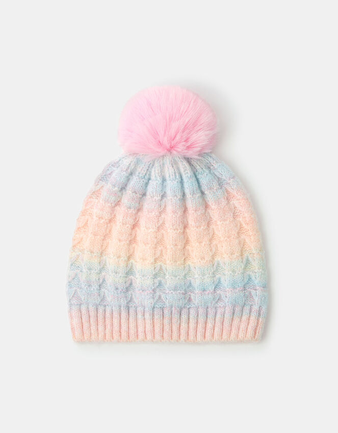 Girls Ombr&eacute; Bobble Beanie Hat, Multi (PASTEL MULTI), large
