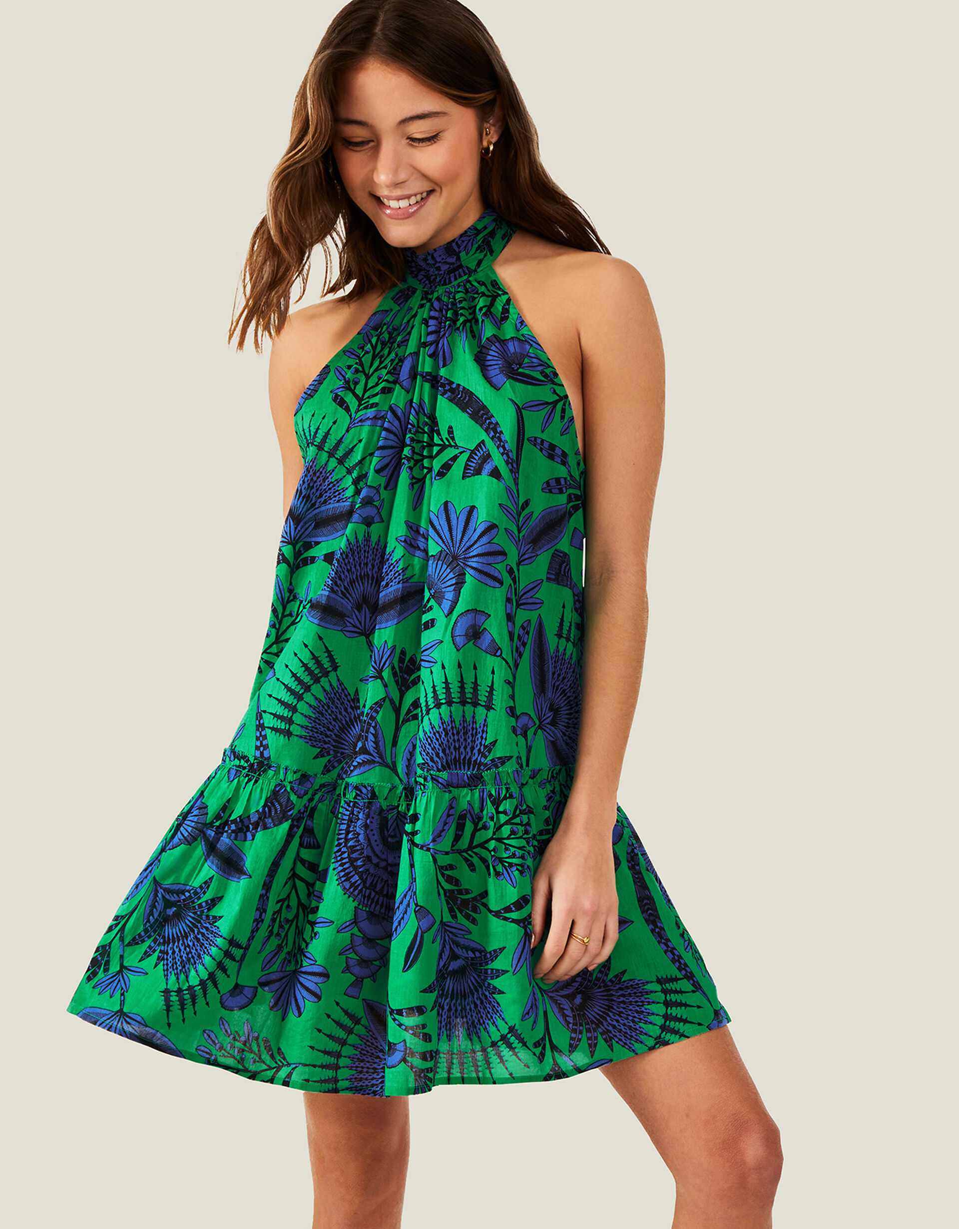 Fan Halter Dress Green Dresses Accessorize UK