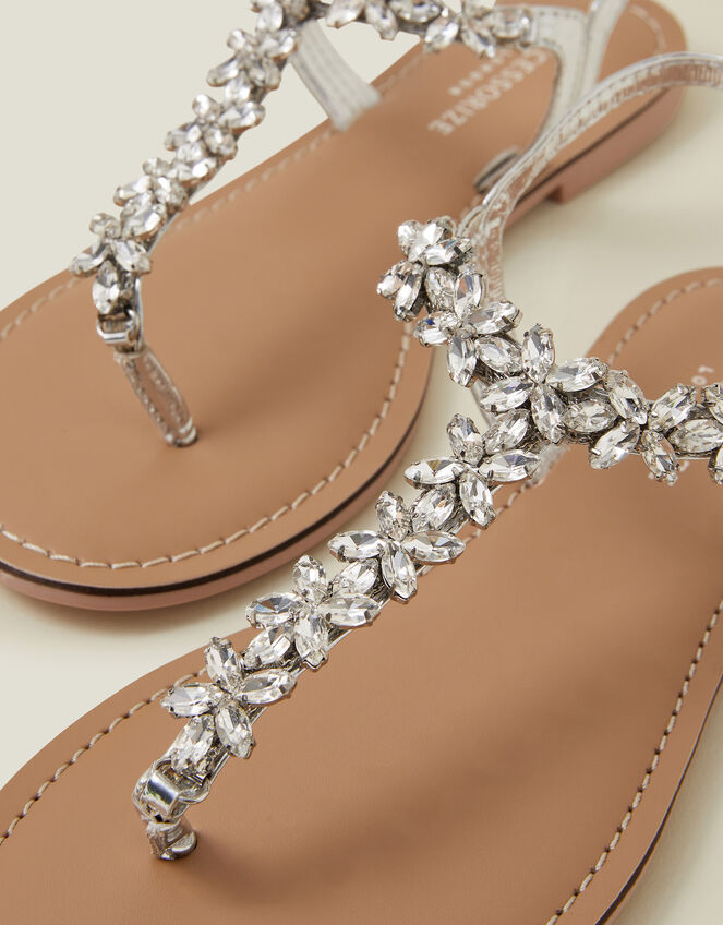 Gemstone Flower T-Strap Sandals, White (CRYSTAL), large