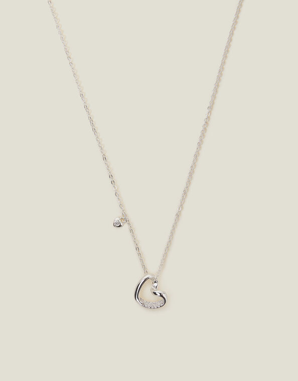 Sterling Silver-Plated Twist Heart Pendant Necklace, , large