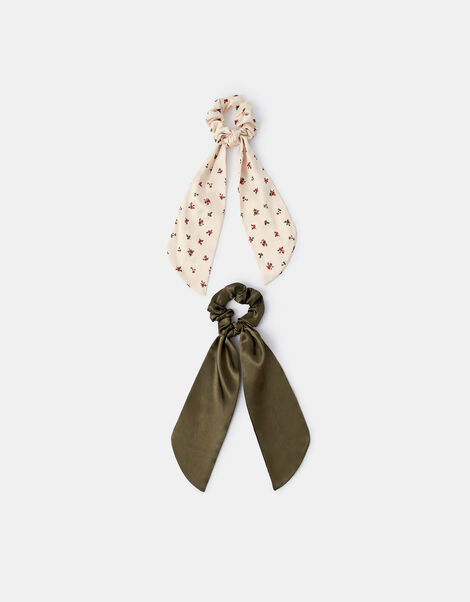 2-Pack Floral Satin Scarf Hair Scrunchies, , large