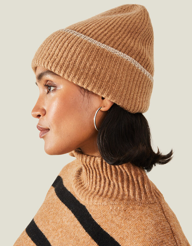 Sparkle Edge Beanie Hat, Camel (CAMEL), large