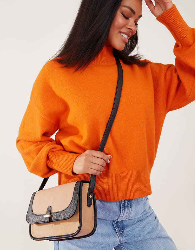 Two Tone Felt Cross-Body Bag, , large