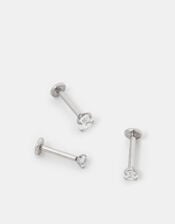 3-Pack Platinum-Plated Surgical Steel Diamante Flatback Earrings, , large