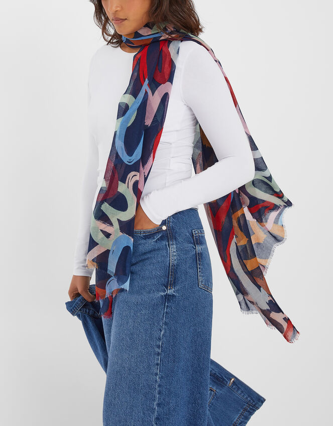 Lightweight Heart Print Scarf, , large