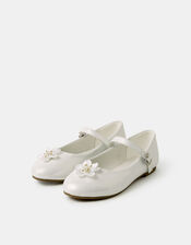 Girls Appliqu&eacute; Flower Mary Jane Ballet Flats, Ivory (IVORY), large