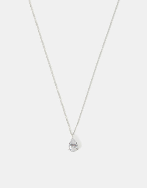Sterling Silver Pear Cut Pendant Necklace, , large