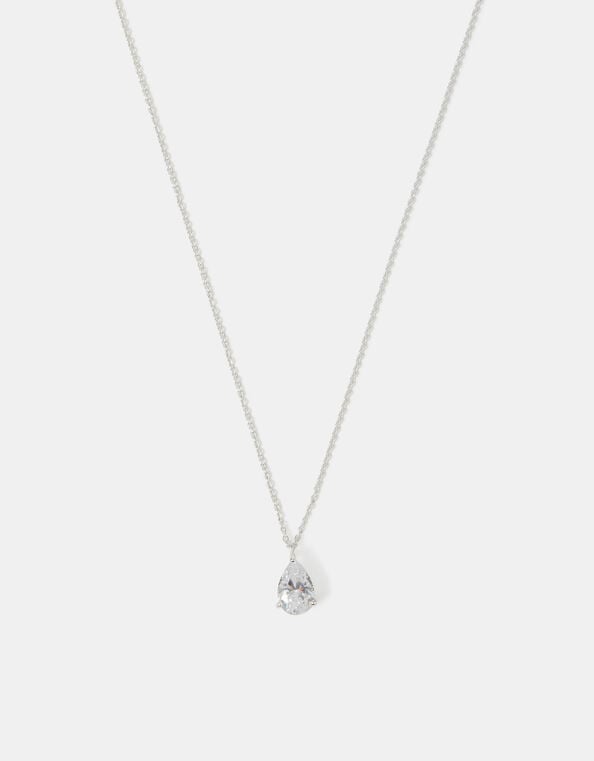 Sterling Silver Pear Cut Pendant Necklace, , large