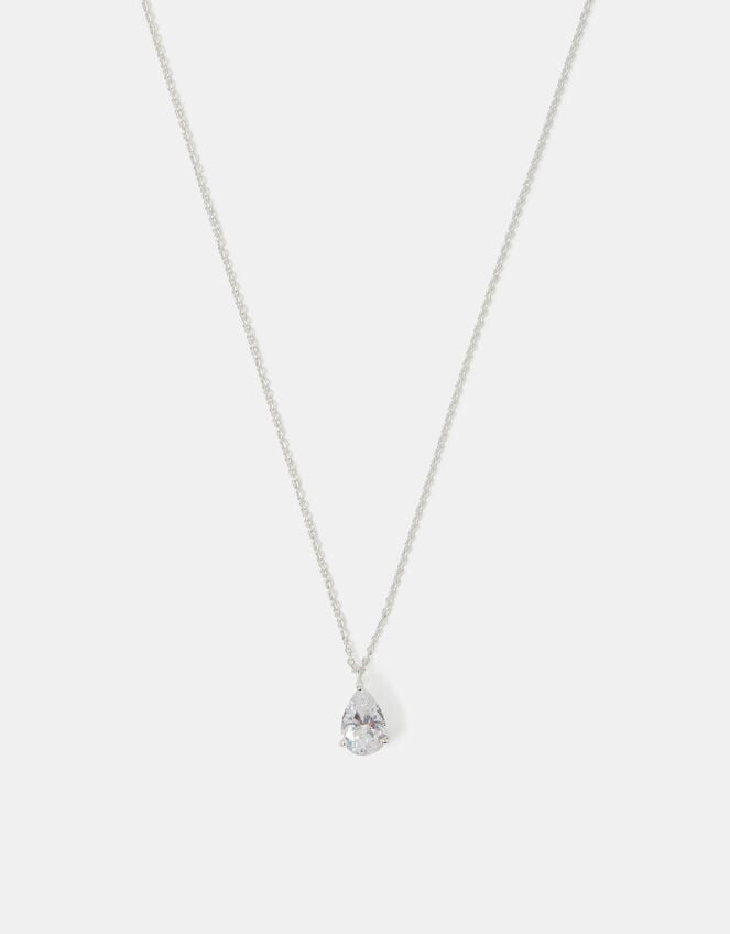Sterling Silver Pear Cut Pendant Necklace, , large