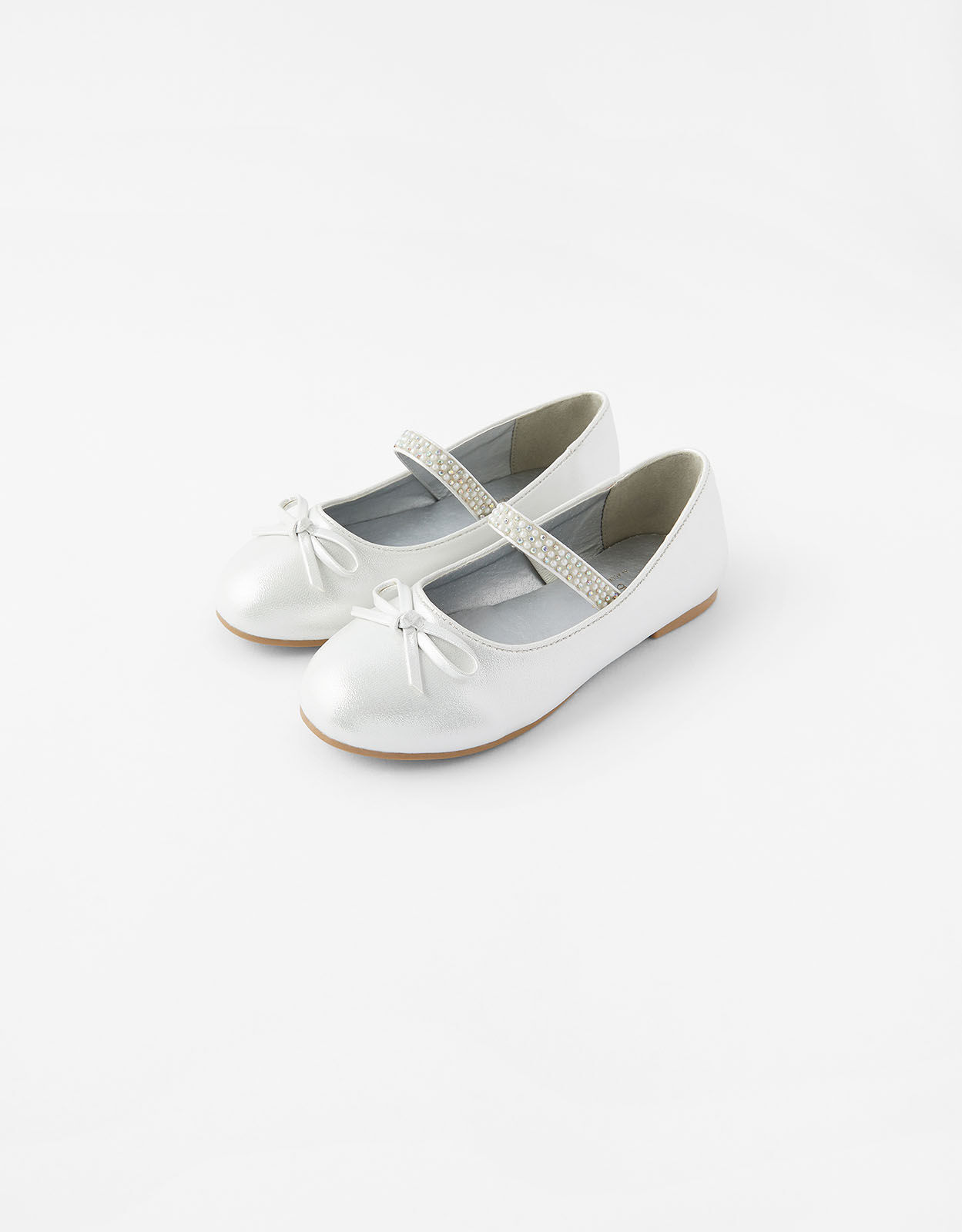 Girls Diamante Strap Ballerina Flats Ivory Girls flat shoes