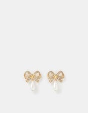 Diamant&eacute; Bow Pearl Drop Earrings, , large