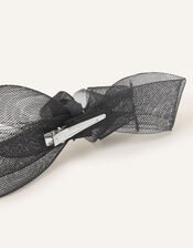 Light Feather Detail Bow Clip, Black (BLACK), large
