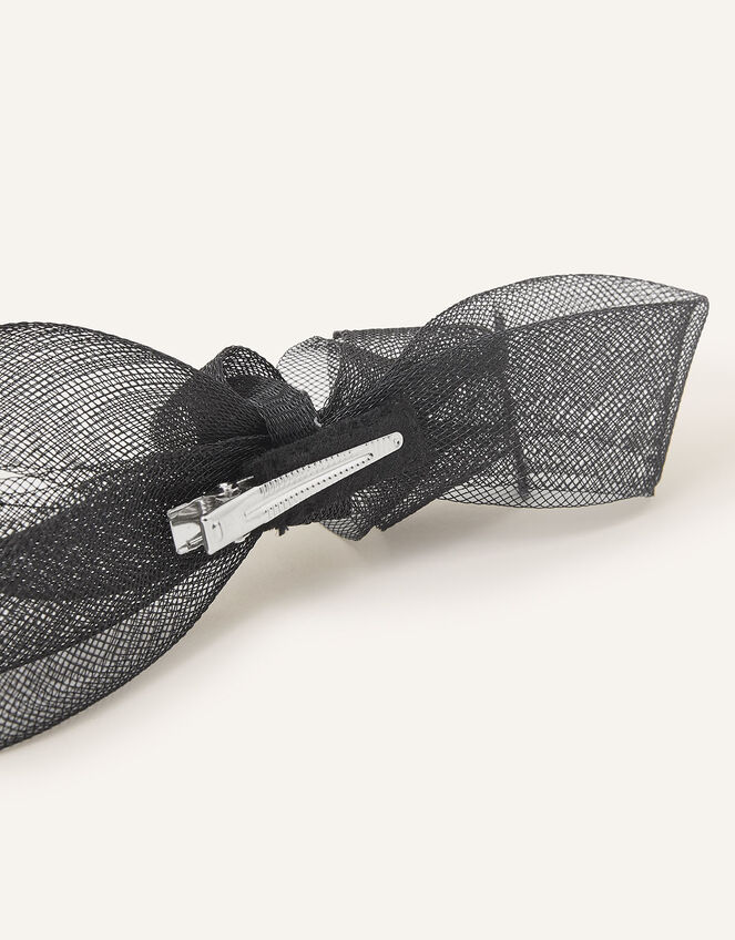 Light Feather Detail Bow Clip, Black (BLACK), large