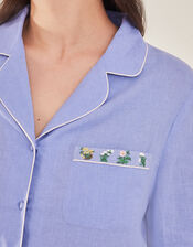 Embroidered Pyjama Set in Linen Blend, Blue (BLUE), large