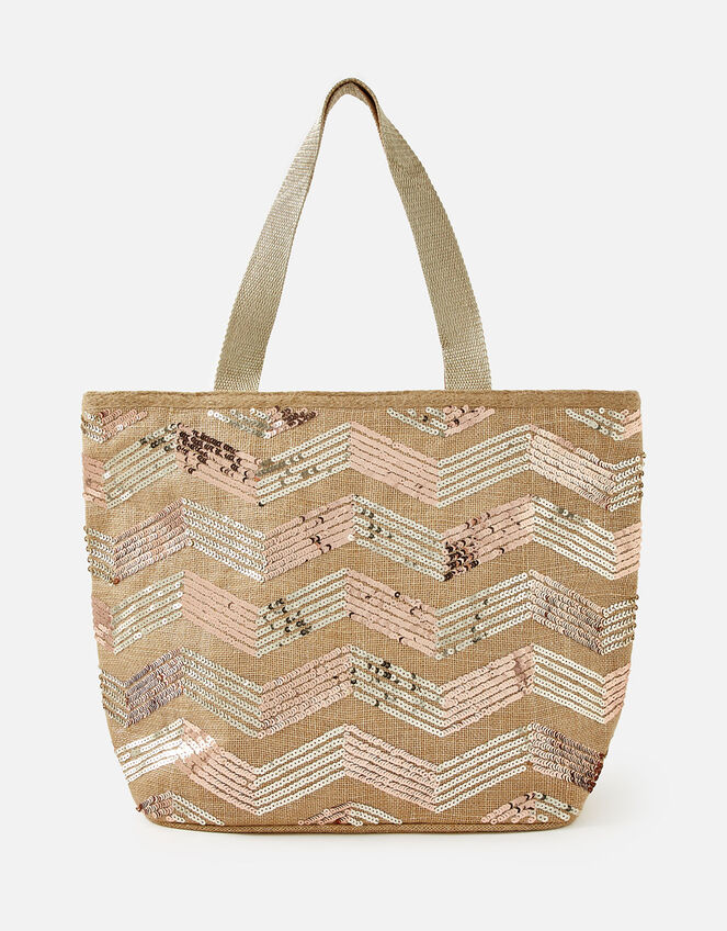 Chevron Sequin Tote Bag, , large