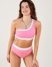 Textured One Shoulder Bikini Top, Pink (PINK), large