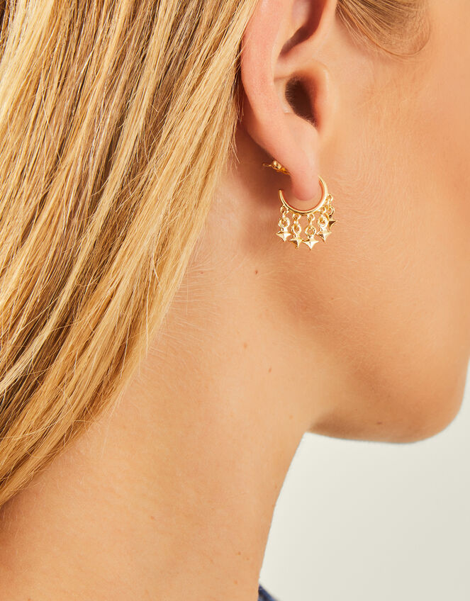 14ct Gold-Plated Sparkle Charm Hoop Earrings, , large