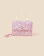 Girls Embroidered Pearl Handle Bag, , large