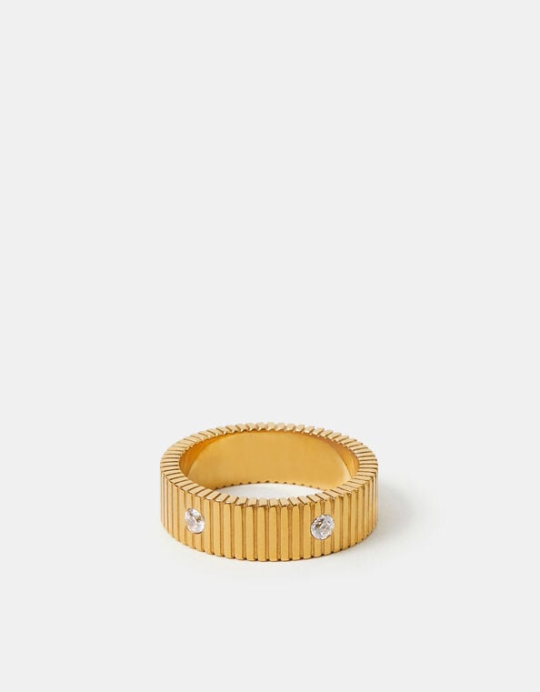 Stainless Steel Stone Band Ring, Gold (GOLD), large