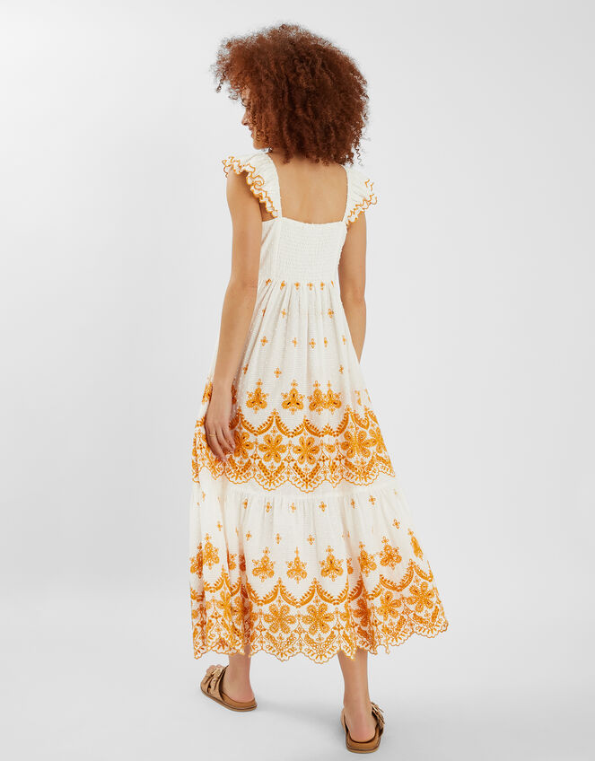 Broderie Frilly Sleeve Maxi Dress, White (WHITE), large