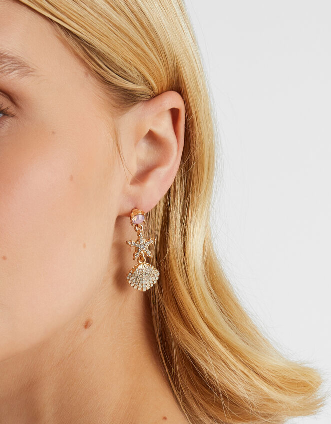 Jewel Shell Drop Earrings, , large