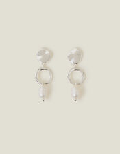 Sterling Silver-Plated Molten Pearl Drop Earrings, , large