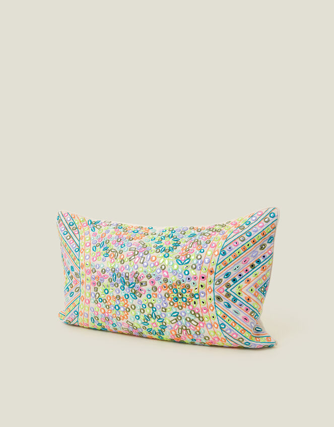Mirror Embellished Cotton Cushion, , large