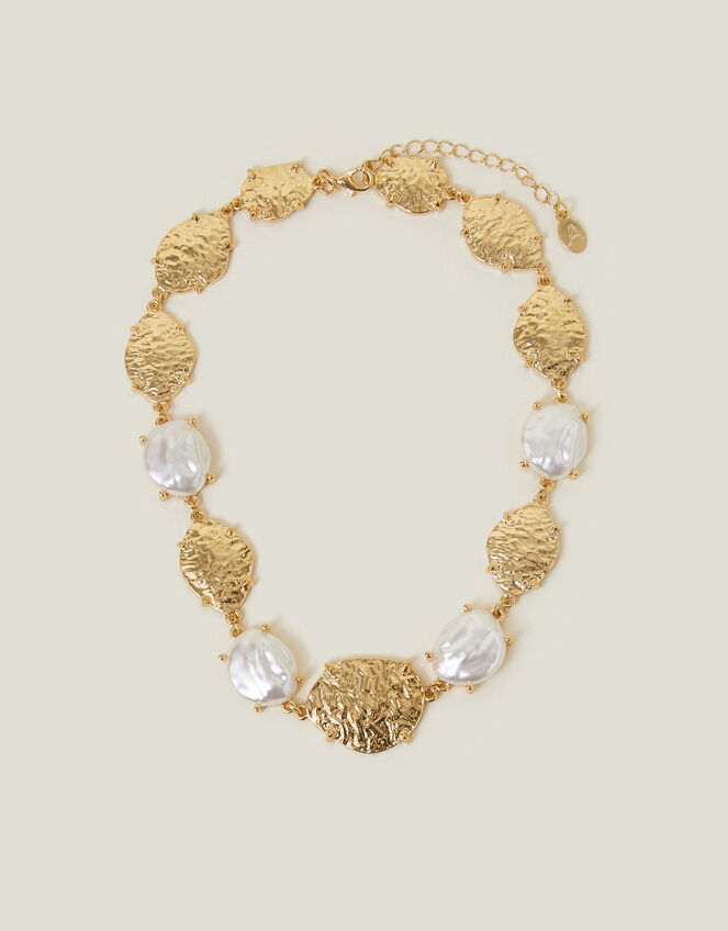 Pearl Molten Disc Necklace, , large