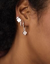 5-Pack Pearl Clover Stud & Hoop Earrings, Silver (SILVER), large