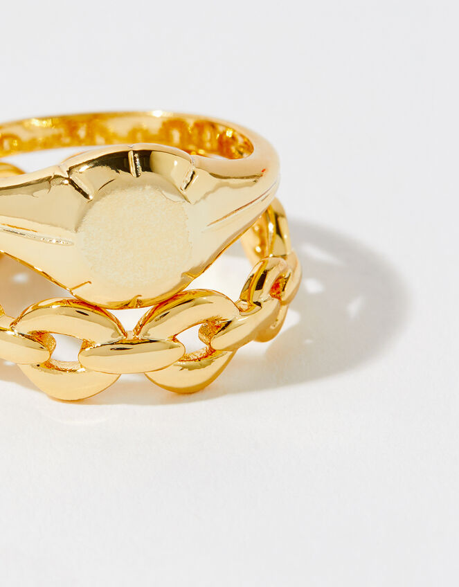 Gold-Plated Signet and Chain Ring Set, Gold (GOLD), large