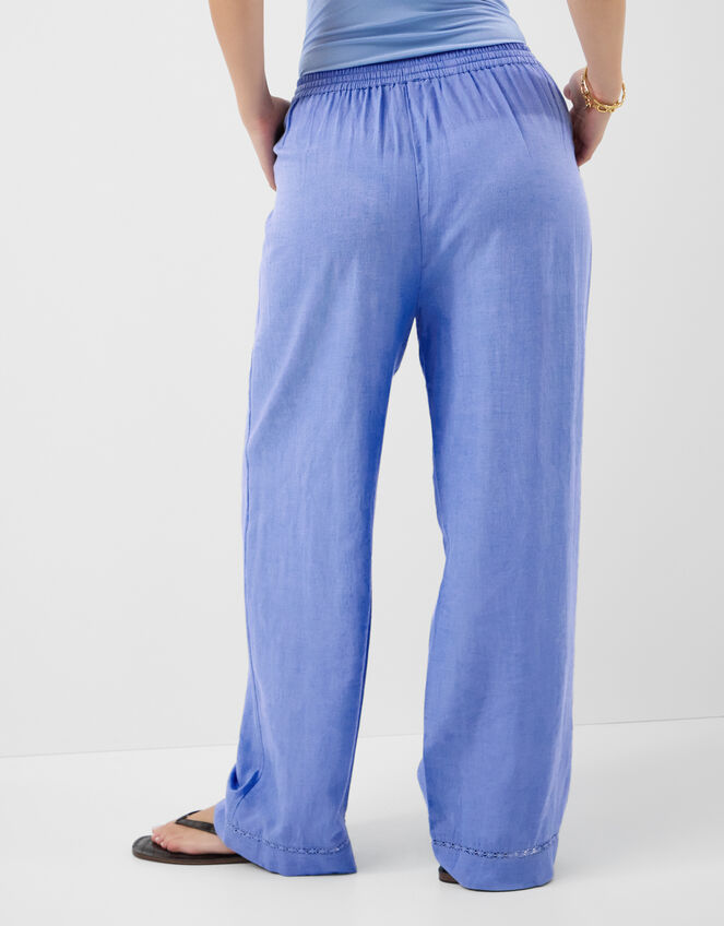 Lace Trim Wide Leg Beach Trousers, Blue (LIGHT BLUE), large