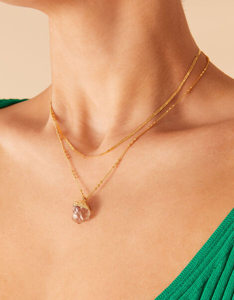 Gold-Plated Rock Crystal Layered Necklace, , large