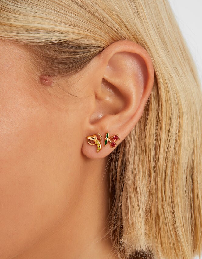 5-Pack Fruit Stud Earrings Gold, , large