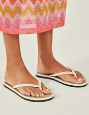 Beaded Daisy Seagrass Flip Flops, Cream (CREAM), large