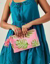 Embellished Leaf Zip Top Clutch Bag, , large