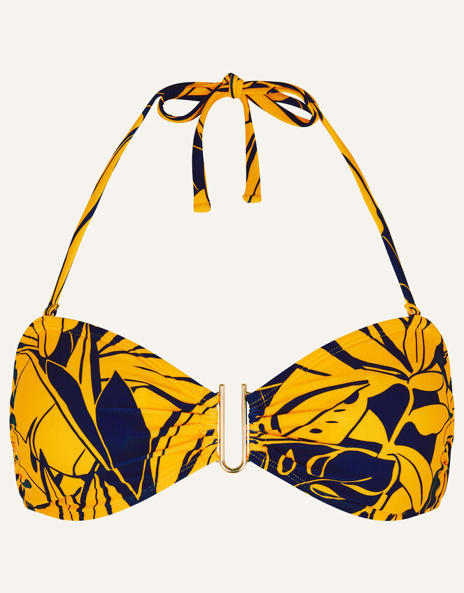 Palm Print Bandeau Bikini Top , Blue (NAVY), large